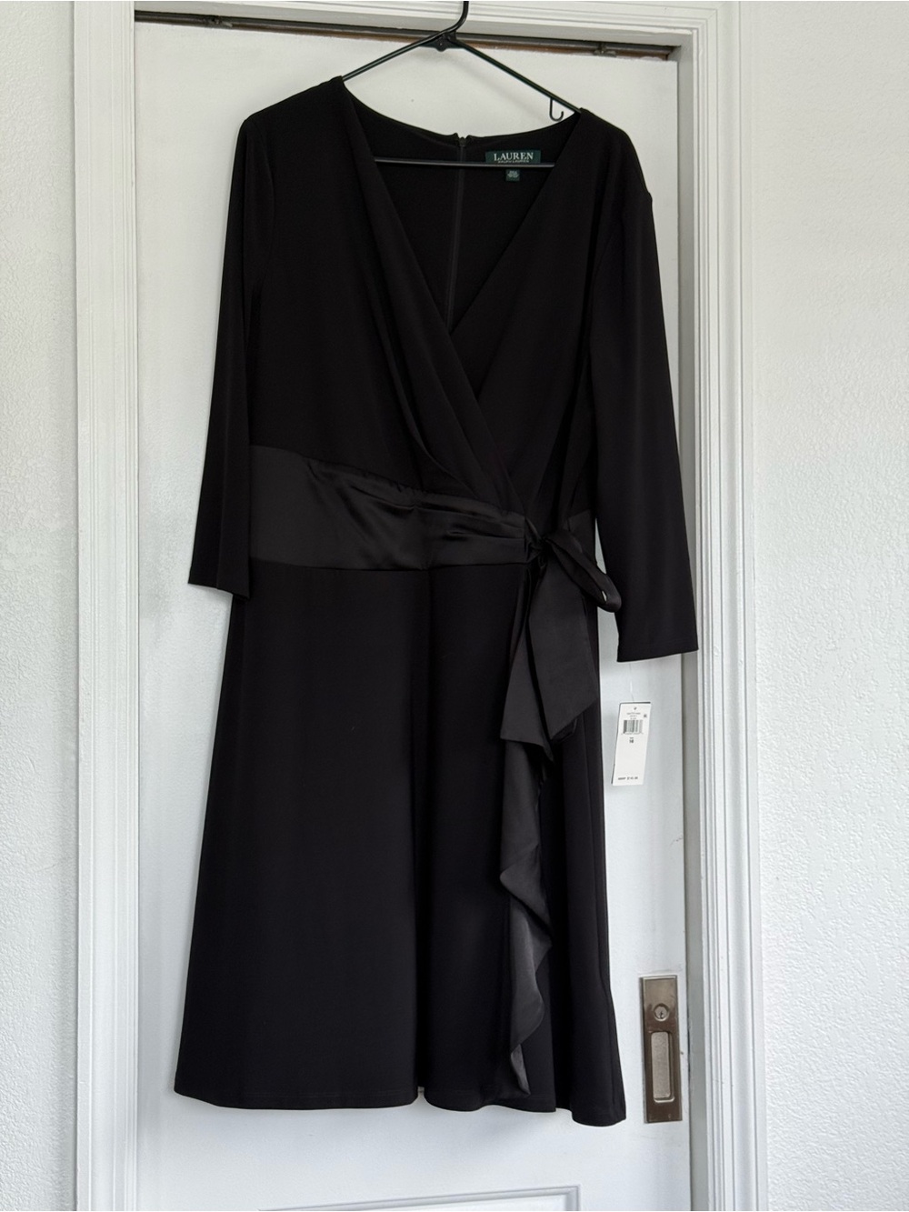 Lauren Ralph Lauren Black Midi Wrap Dress with Satin Tie